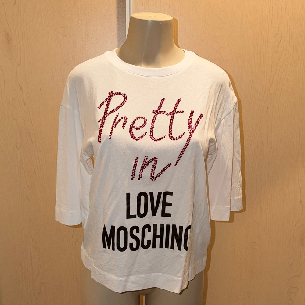 Love Moschino White and Red Logo Top